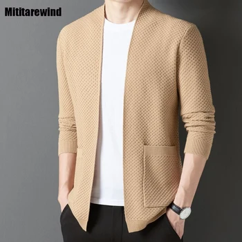 Модный мужской свитер из 3% шерсти, мягкий кардиган, свитер для мужчин, вязаный свитер с полой, весенне-осеннее повседневное тонкое пальто-свитер