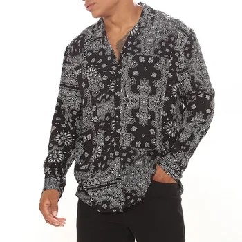 Мужская рубашка с длинными рукавами 2023, Весна и осень, Новый Модный Цветочный дизайн, Европа и Соединенные Штаты, Повседневная рубашка Большого размера