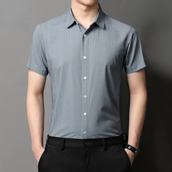 Мужская рубашка с коротким рукавом из высококачественного бамбукового волокна, Летняя Тонкая Деловая Повседневная Однотонная Дышащая мужская рубашка без железа Camisa Hombre