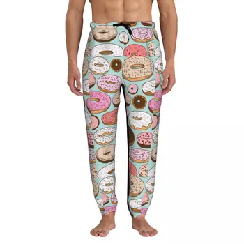 Мужские спортивные штаны для бега трусцой с рисунком пончика и карманами, спортивные брюки с открытым низом