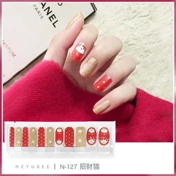 Наклейки для ногтей в стиле INS, милый кролик, Весенний фестиваль, Красный цветок, Наклейки для ногтей в национальном стиле