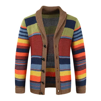 Новинка зимы 2023, мужской свитер с отворотом в виде цветного блока, модная мужская повседневная куртка из тонкого трикотажа для мужчин