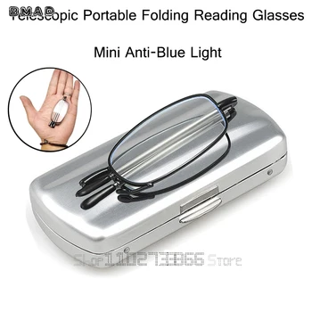 Новые мини-портативные Складные очки для чтения, мужские и женские Очки с защитой от синего света на висках, с чехлом, зажимом для ремня, Очки для дальнозоркости