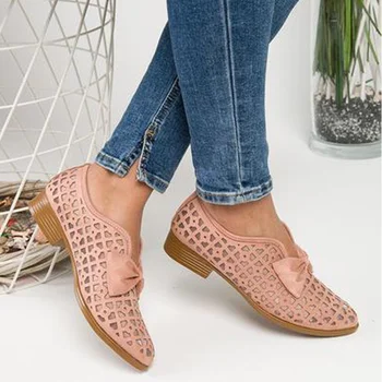 Новые модные туфли на плоской подошве с острым носком и бабочкой, весенняя женская обувь, лоферы без застежки на платформе, Летние сандалии с вырезом в виде банта, дышащие