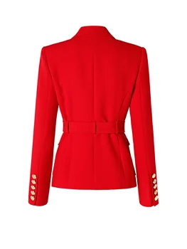 Осенне-зимний Двубортный блейзер с поясом для женщин 2023, Элегантные офисные женские красные куртки для вечеринок, пальто, верхняя одежда Veste Femme