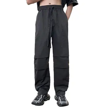 Повседневные брюки-карго, Быстросохнущая мужская уличная одежда, брюки-карго со средней посадкой, эластичный пояс, карманы на завязках, прямые широкие