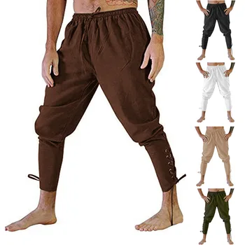 Повседневные брюки Мужские Летние мужские брюки с ремешком на щиколотке, костюмные брюки для средневековых выступлений