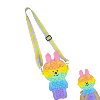 Поп-игрушки-непоседы Силиконовая цветная сумка-пузырек в форме кролика, сумка через плечо, облегчающая стресс, кошелек для монет Kawaii Girl, подарок для детей