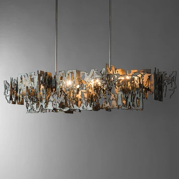 Постмодернистская минималистичная люстра с металлическими фрагментами, модель комнаты, прямоугольник, Кухонный остров, подвесной светильник, декор для столовой, освещение