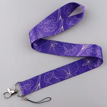 Простые фиолетовые цветы, шейный ремешок, шнурок для ключей, держатель для бейджа с идентификатором мобильного телефона, Подвесная Веревка, аксессуары для телефонов