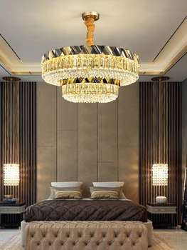Современная круглая потолочная люстра, минималистичное освещение спальни, подвесной светильник, роскошные хрустальные люстры для гостиной