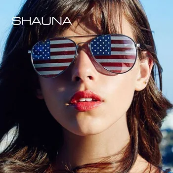 Солнцезащитные очки SHAUNA Unique с Американским флагом, Женские Классические Очки Пилота, Мужские Очки для вечеринок UV400