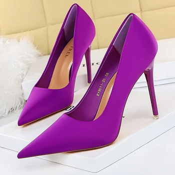 Туфли BIGTREE, атласные женские туфли-лодочки, Новинка 2024 года, фиолетовые Модные женские туфли на высоком каблуке, роскошные благородные вечерние туфли на шпильке, Женские каблуки