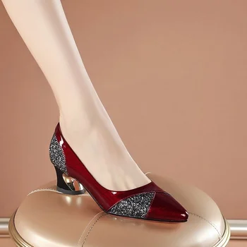 Туфли-лодочки на высоком каблуке, элегантные модные модельные туфли для женщин 2023, красные вечерние пикантные туфли без застежки на высоком каблуке