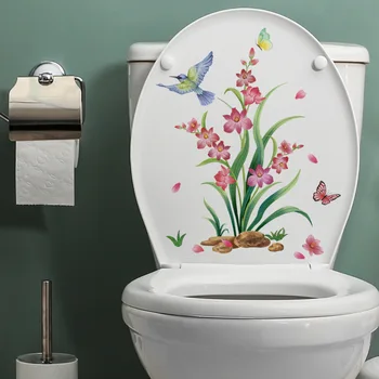 Цветок, виноградная лоза, птица, бабочка, наклейка на туалет, декоративные наклейки на стену с бабочками и цветами в ванной