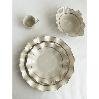 Элегантные серые оттенки, Керамическая тарелка с волнистым краем, аксессуары для украшения дома, украшения для дома