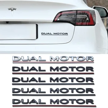 Эмблема с ДВУМЯ ДВИГАТЕЛЯМИ и подчеркнутыми буквами для Tesla Model Y 3 X S Для стайлинга автомобилей Высокопроизводительная наклейка на багажник, значок, хром, Черный, красный